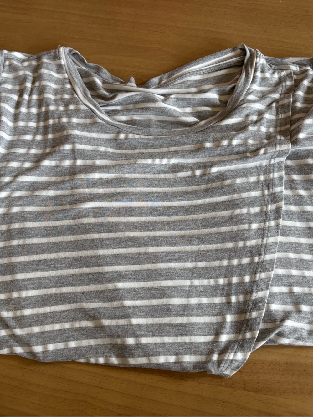 Maternity/Nursing Gray and White Striped Petal Wrap-Style Nursing Top